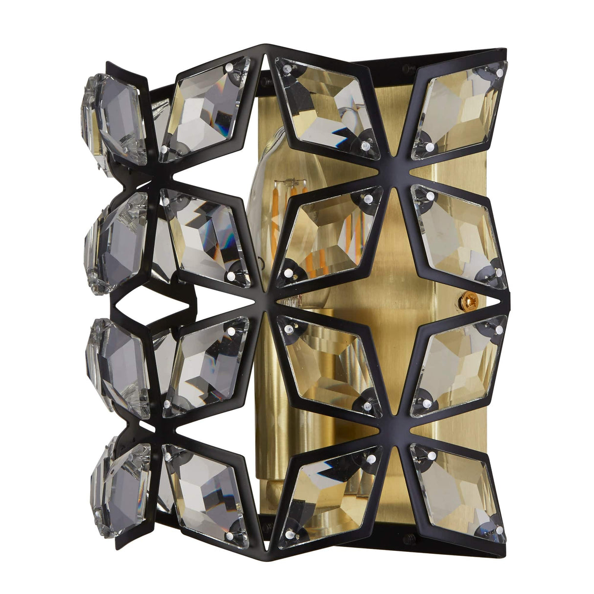 Iris Wall Light - Black Metal, Crystal & Brass - Comet Lighting