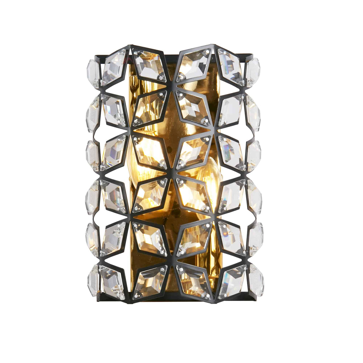 Iris Wall Light - Black Metal, Crystal & Brass - Comet Lighting