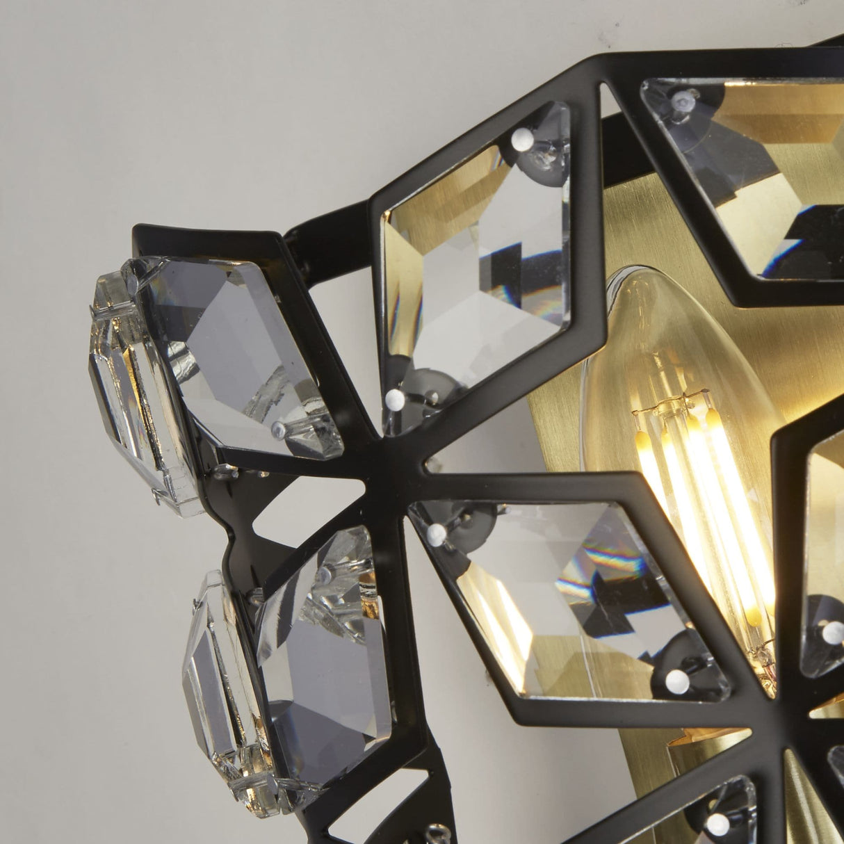 Iris Wall Light - Black Metal, Crystal & Brass - Comet Lighting