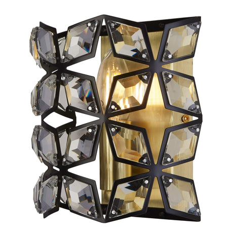 Iris Wall Light - Black Metal, Crystal & Brass - Comet Lighting