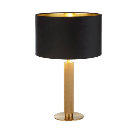 London Table Lamp - Knurled Brass & Black Velvet Shade - Comet Lighting