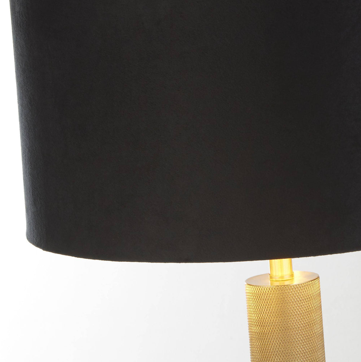 London Table Lamp - Knurled Brass & Black Velvet Shade - Comet Lighting