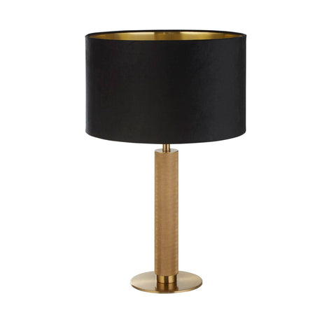 London Table Lamp - Knurled Brass & Black Velvet Shade - Comet Lighting