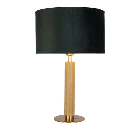 London Table Lamp - Knurled Brass & Green Velvet Shade - Comet Lighting