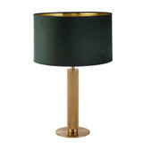 London Table Lamp - Knurled Brass & Green Velvet Shade - Comet Lighting