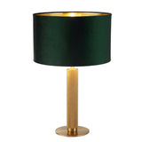 London Table Lamp - Knurled Brass & Green Velvet Shade - Comet Lighting