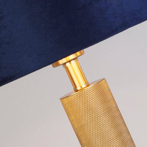 London Table Lamp - Knurled Brass & Navy Velvet Shade - Comet Lighting