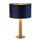 London Table Lamp - Knurled Brass & Navy Velvet Shade - Comet Lighting