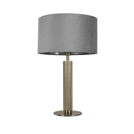 London Table Lamp- Knurled Satin Silver & Grey Velvet Shade - Comet Lighting