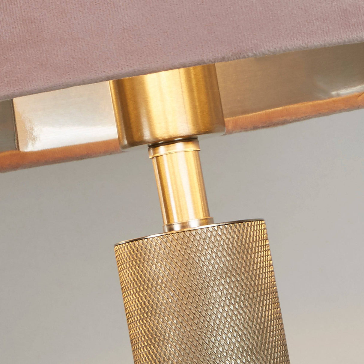 London Table Lamp- Knurled Satin Silver & Pink Velvet Shade - Comet Lighting