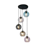 Mardi Gras II 5Lt Pendant - Black Metal & Coloured Glass - Comet Lighting