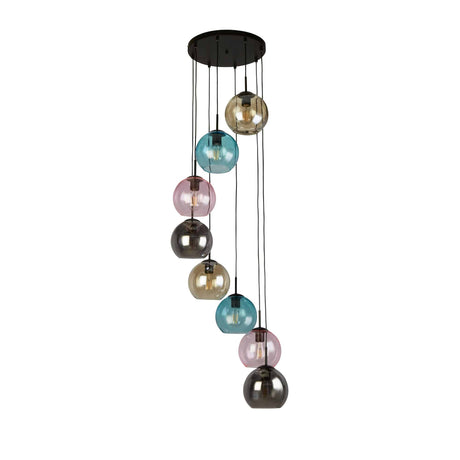 Mardi Gras II 8Lt Pendant -  Black Metal & Coloured Glass - Comet Lighting