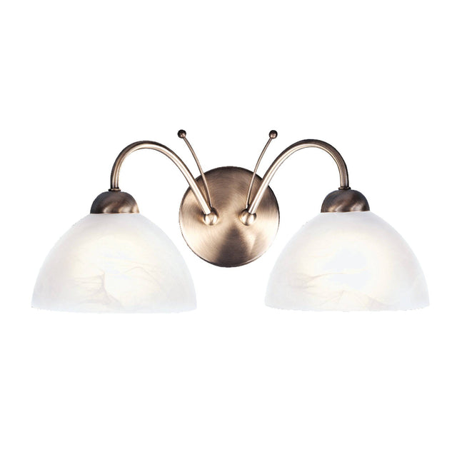 Milanese 2Lt Wall Light - Antique Brass & Alabaster Glass - Comet Lighting