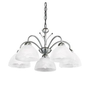 Milanese 5Lt Pendant - Satin Silver Metal & Alabaster Glass - Comet Lighting