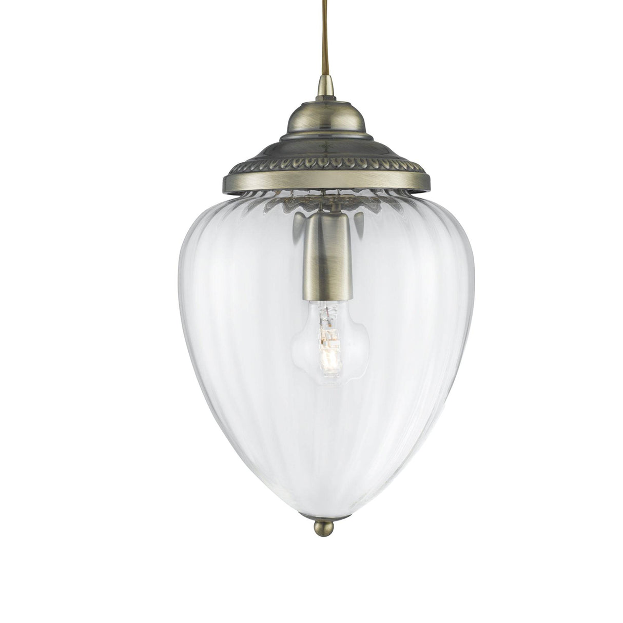 Moscow Pendant - Antique Brass Metal & Ribbed Glass - Comet Lighting