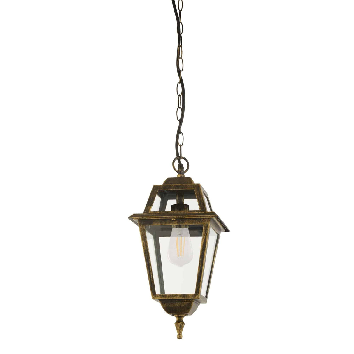 New Orleans Pendant Lantern, Black Gold & Glass,IP44 - Comet Lighting