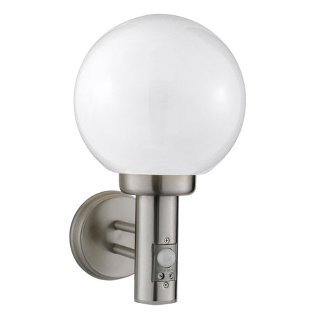 Orb Lantern Outdoor Wall Light- Stainless Steel, White Shade - Comet Lighting