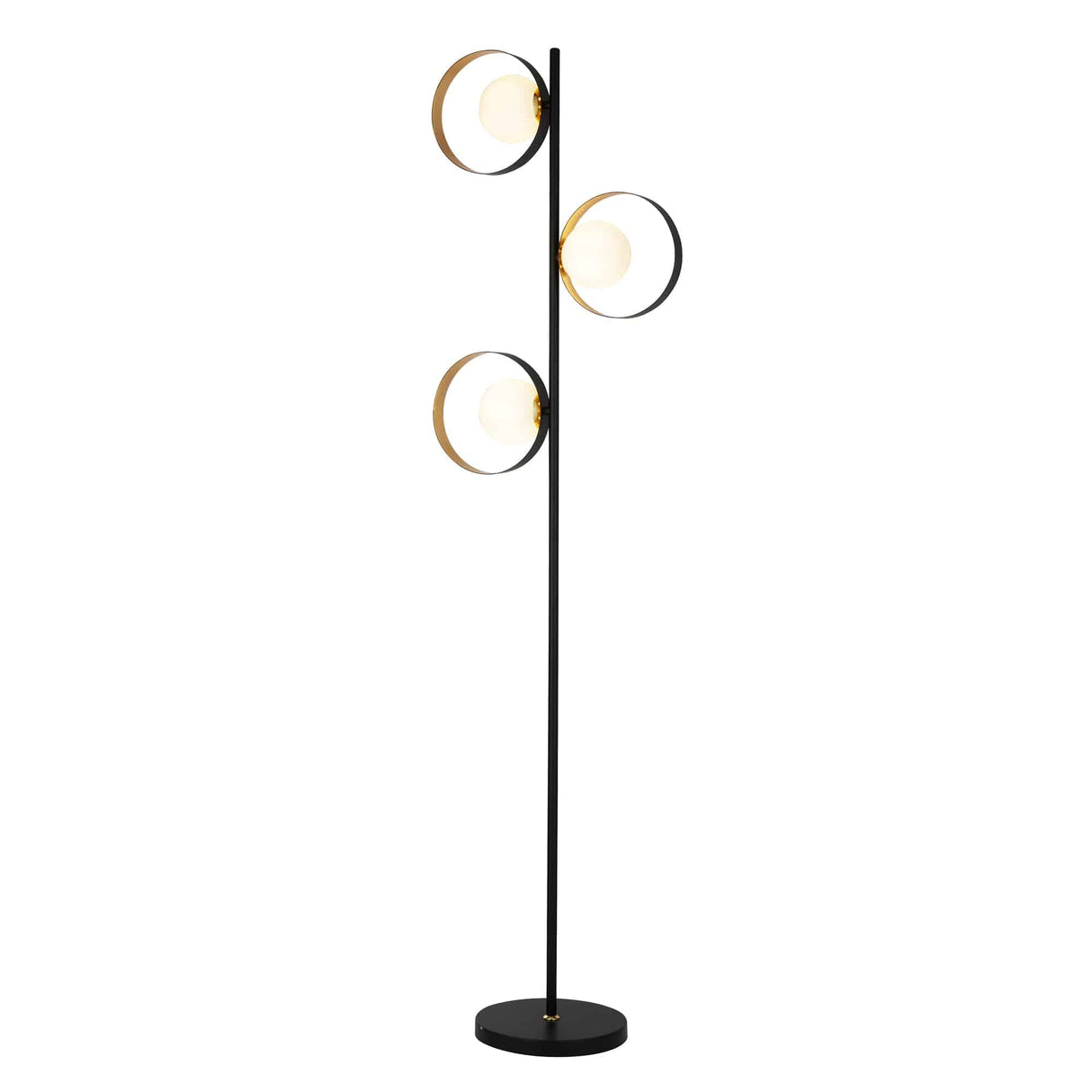 Orbital Floor Lamp - Black Metal, Gold Leaf & Opal Glass - Comet Lighting