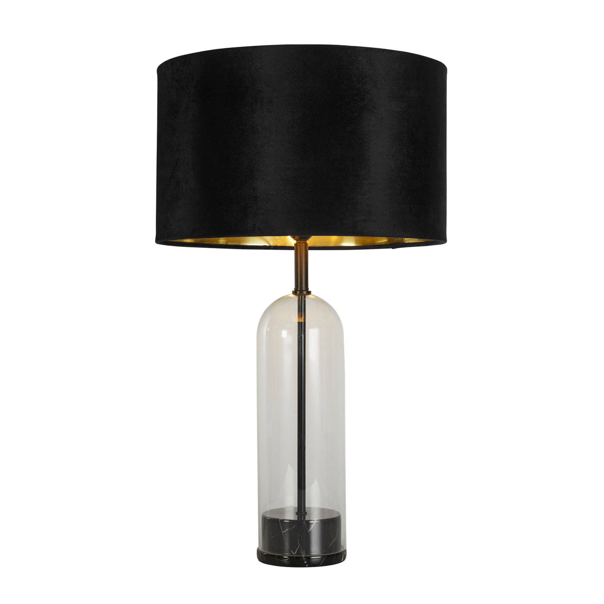 Oxford Table Lamp- Glass, Black Metal, Marble & Black Velvet - Comet Lighting