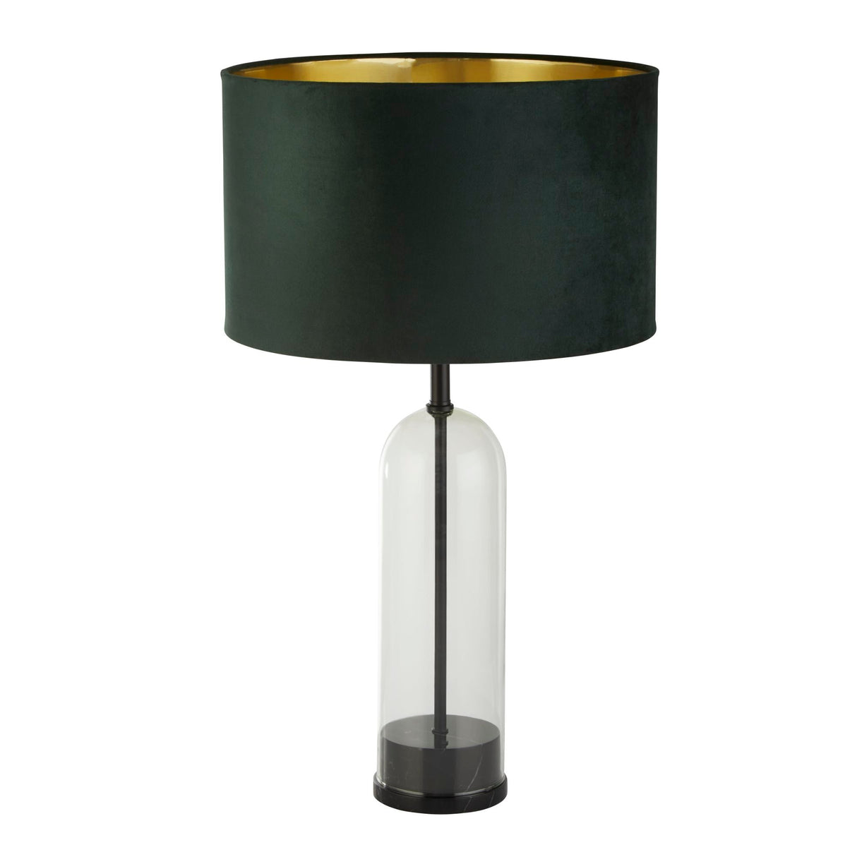 Oxford Table Lamp-Glass, Black Metal, Marble & Green Velvet - Comet Lighting