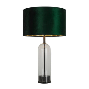 Oxford Table Lamp-Glass, Black Metal, Marble & Green Velvet - Comet Lighting