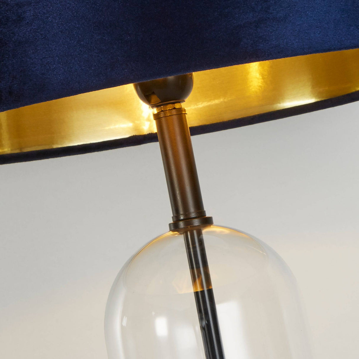 Oxford Table Lamp- Glass, Black Metal, Marble & Navy Velvet - Comet Lighting