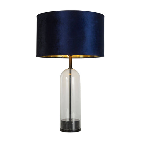 Oxford Table Lamp- Glass, Black Metal, Marble & Navy Velvet - Comet Lighting