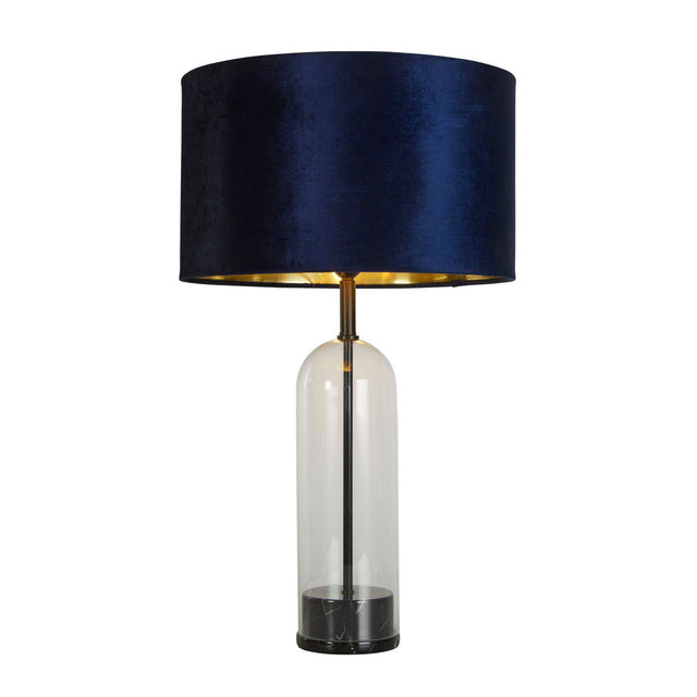 Oxford Table Lamp- Glass, Black Metal, Marble & Navy Velvet - Comet Lighting