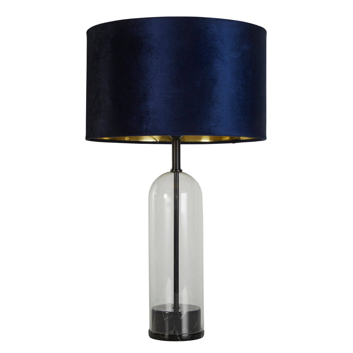 Oxford Table Lamp- Glass, Black Metal, Marble & Navy Velvet - Comet Lighting