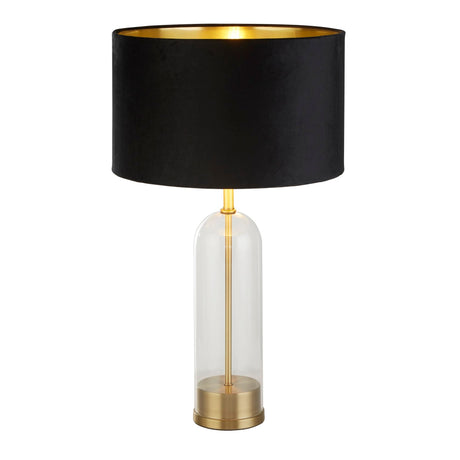 Oxford Table Lamp - Glass, Brass Metal & Black Velvet Shade - Comet Lighting