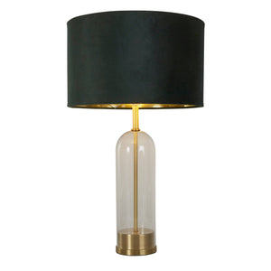 Oxford Table Lamp - Glass, Brass Metal & Green Velvet Shade - Comet Lighting