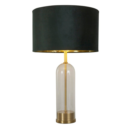 Oxford Table Lamp - Glass, Brass Metal & Green Velvet Shade - Comet Lighting