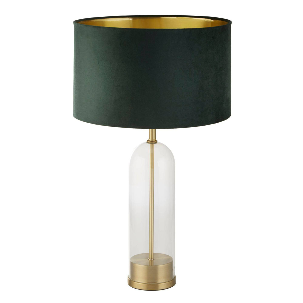 Oxford Table Lamp - Glass, Brass Metal & Green Velvet Shade - Comet Lighting