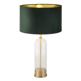 Oxford Table Lamp - Glass, Brass Metal & Green Velvet Shade - Comet Lighting