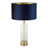 Oxford Table Lamp- Glass, Brass Metal & Navy Velvet Shade - Comet Lighting