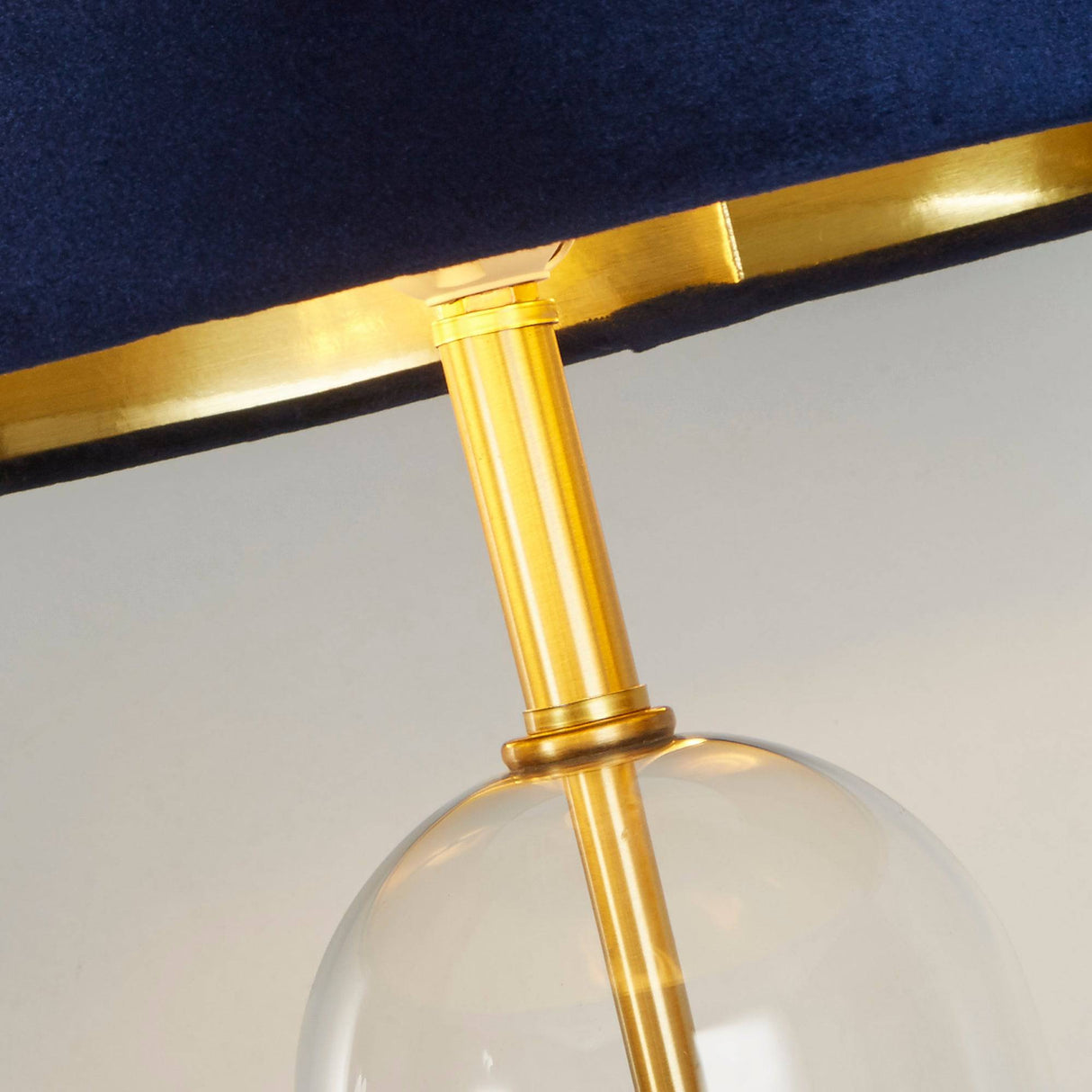 Oxford Table Lamp- Glass, Brass Metal & Navy Velvet Shade - Comet Lighting