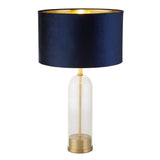 Oxford Table Lamp- Glass, Brass Metal & Navy Velvet Shade - Comet Lighting