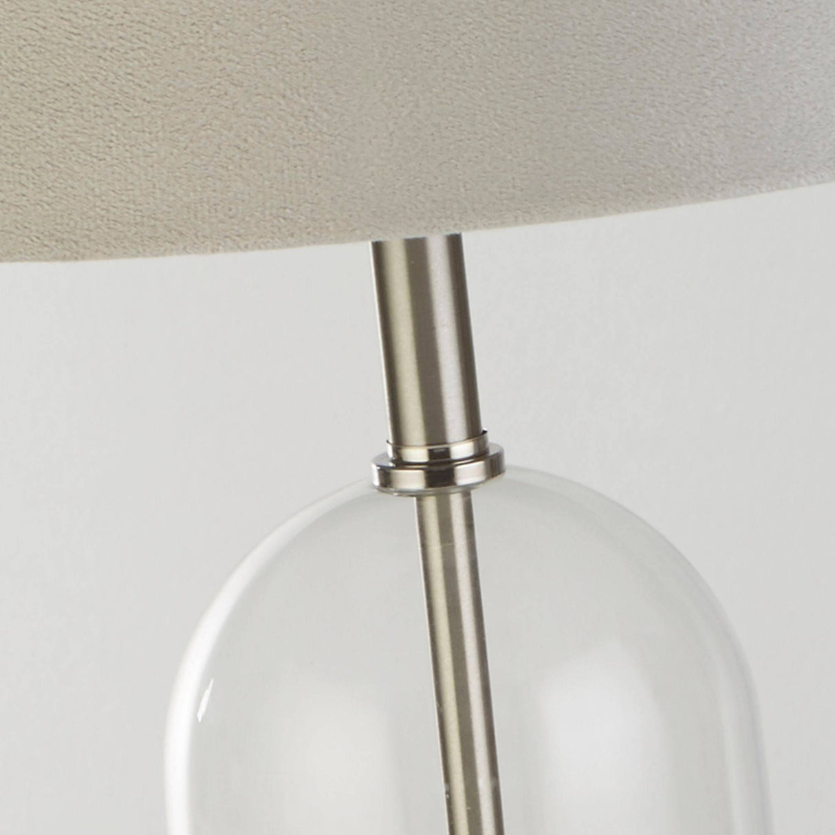 Oxford Table Lamp - Glass, Satin Nickel & Grey Velvet Shade - Comet Lighting