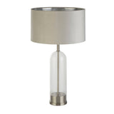 Oxford Table Lamp - Glass, Satin Nickel & Grey Velvet Shade - Comet Lighting