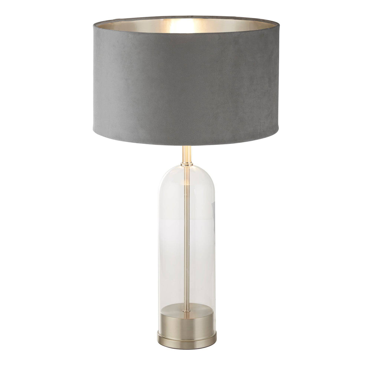 Oxford Table Lamp - Glass, Satin Nickel & Grey Velvet Shade - Comet Lighting