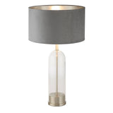 Oxford Table Lamp - Glass, Satin Nickel & Grey Velvet Shade - Comet Lighting