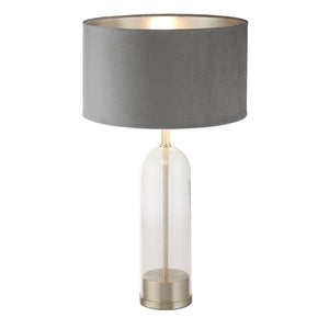 Oxford Table Lamp - Glass, Satin Nickel & Grey Velvet Shade - Comet Lighting
