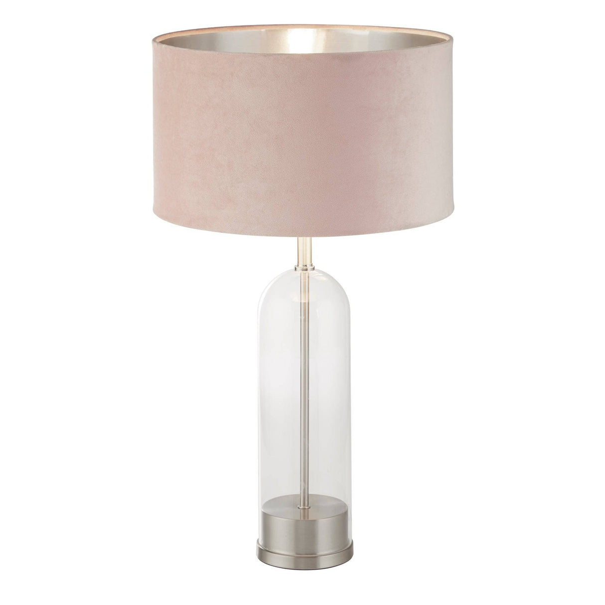 Oxford Table Lamp - Glass, Satin Nickel & Pink Velvet Shade - Comet Lighting