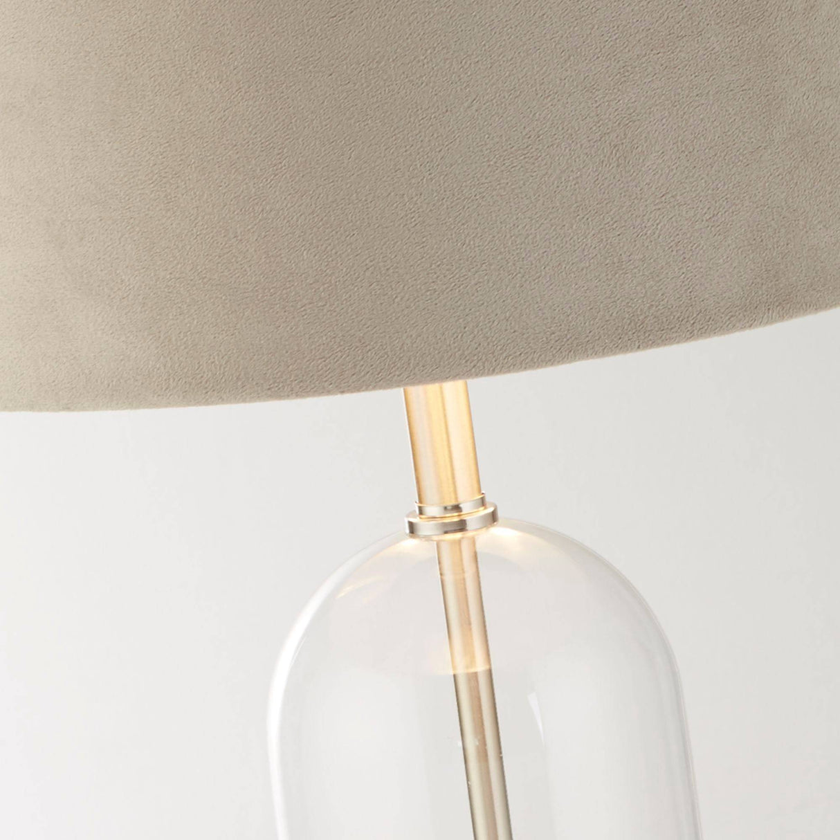 Oxford Table Lamp - Glass, Satin Nickel & Taupe Velvet Shade - Comet Lighting