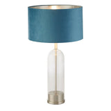 Oxford Table Lamp - Glass, Satin Nickel & Teal Velvet Shade - Comet Lighting