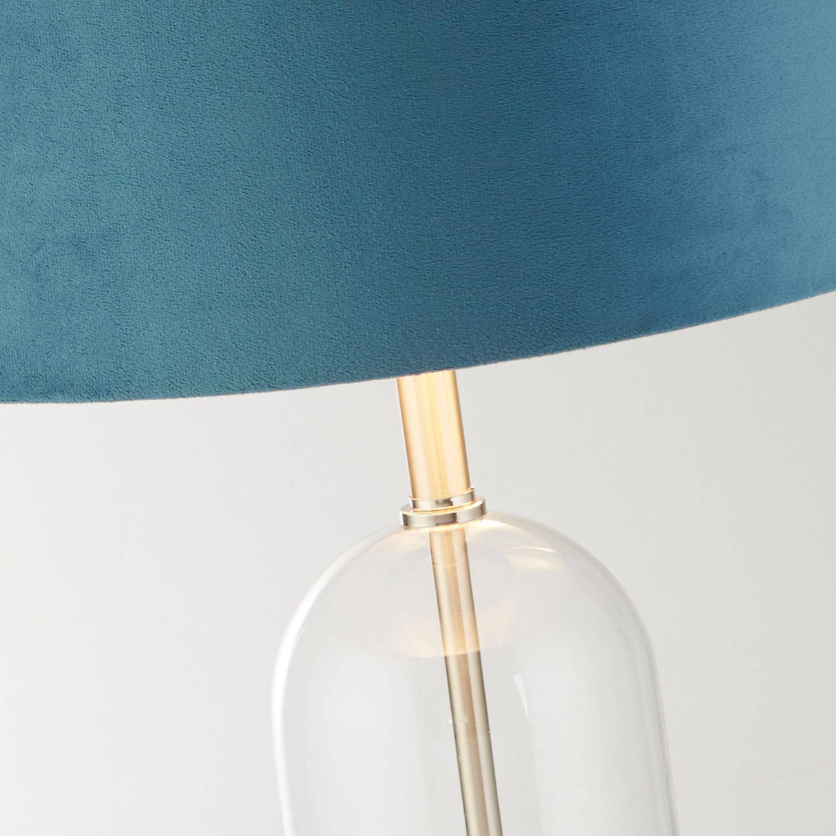 Oxford Table Lamp - Glass, Satin Nickel & Teal Velvet Shade - Comet Lighting