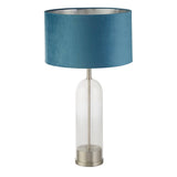 Oxford Table Lamp - Glass, Satin Nickel & Teal Velvet Shade - Comet Lighting