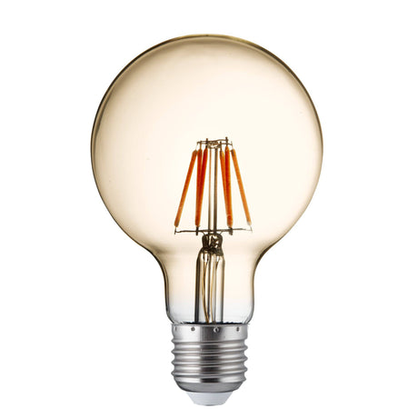 Pack Of 5 Dimmable LED E27 Filament Globe Lamp - Amber Glass - Comet Lighting