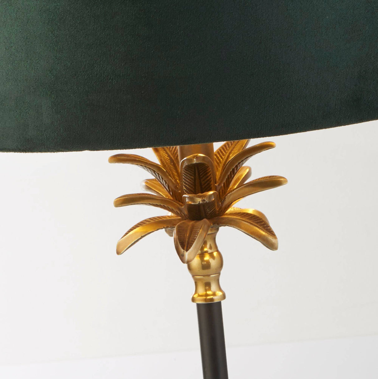 Palm Table Lamp - Antique Brass & Black, Green Velvet Shade - Comet Lighting