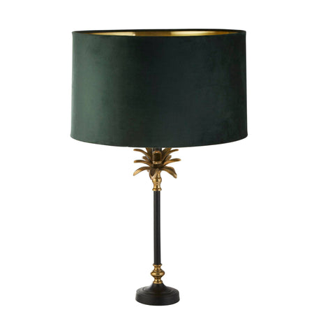 Palm Table Lamp - Antique Brass & Black, Green Velvet Shade - Comet Lighting